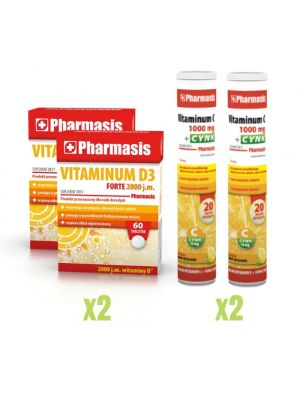 Zestaw  odporność: 2 x Vitaminum D3 Forte 2000 j.m. Suplement diety + 2 x ( Vitaminum C 1000 mg + Cynk. Suplement diety)