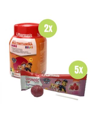 Zestaw Psi Patrol: 2x żelki + 5x lizak odporność